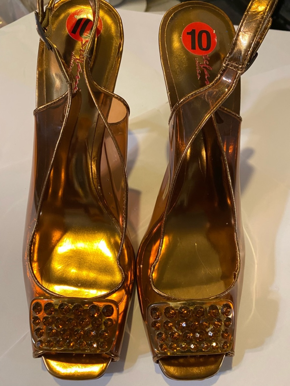 Women’s Stefani Gold Crystal-Embellished Slingback Heels Size 10